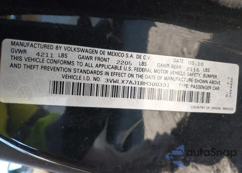 2011 Volkswagen Jetta 2.5L Sel из США, поврежденный, VIN 3VWLX7AJ1BM300331